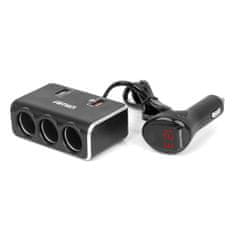 AMIO Razdelilnik vtičnice za vžigalnik s polnilnikom 2x USB-A QC3.0 12V 24V 120W 80cm amio-04364
