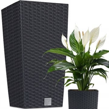 TOP GIFT DRTS325-S433 velik cvetlični lonec za zunanje rože iz ratana, antraciten, z visokim vložkom