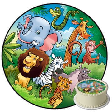 shumee Oblatna torta s tematiko safarija 20 cm - veganska, brez glutena, okrogla, izrezana po meri