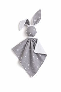 Bobono Plišasta igrača Doudou Bunny, dvostranska bombažna in Minky - mini zvezdice sivo-bele barve