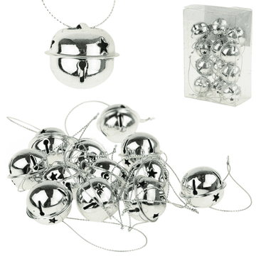 TOP GIFT TG61393-1 zvončki, kroglice, kovinski zvončki x12, srebrni zveneči obeski za božično drevo