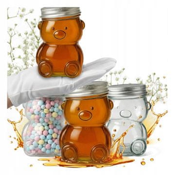 shumee Steklen kozarec Medvedek 300ml 4 kosi Poročni krstni obhajilni bonboni za medeno marmelado