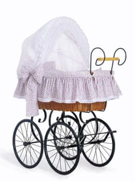 shumee Jasmine Retro Wicker Moses košara z zložljivo kapuco - naravna + roza čipkasta posteljnina
