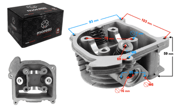 Moretti Glava valja Moretti za 4T 50cc skuter 139QMB brez recirkulacijskega ventila, dolgi ventili