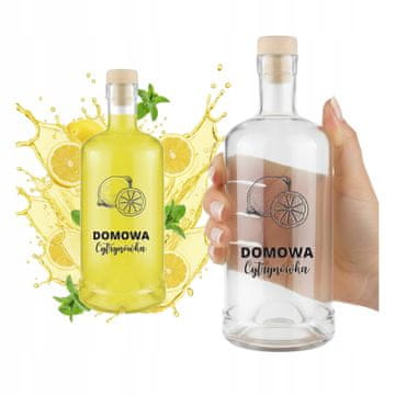 shumee Dekorativna steklenica Tadek 0,5l z limoninim potiskom za likerje, alkohol, sokove