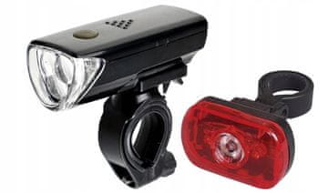 shumee Komplet LED kolesarskih luči z baterijami, črne barve. Sprednja in zadnja kolesarska luč.