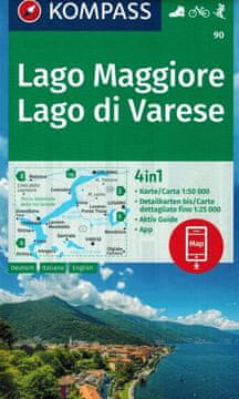 shumee Lepontske Alpe. Jezero Maggiore in Varese. Turistični zemljevid, 90. izdaja, 2024. Kompas