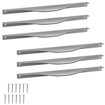 shumee Komplet 340 mm pohištvenih ročajev, aluminijastih, srebrnih, za robove pohištva, 6 kosov