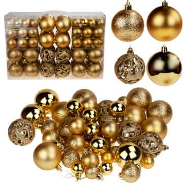 TOP GIFT TG66272-3 zlati komplet božičnih kroglic XXL 100 kosov vzorci kroglic 6/4/3 cm 100 kosov