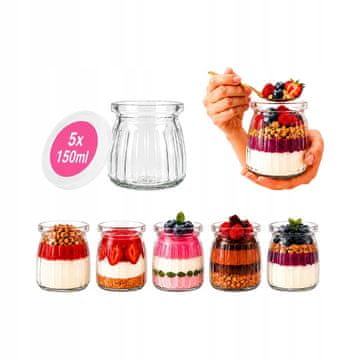 BE Posodice za sladico 150 ml STRIPES steklen kozarec s pokrovom 5x darilo