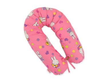 Bobono Daljša nosečniška blazina za spanje nosečnic + snemljiva prevleka - Hallo rabbit pink