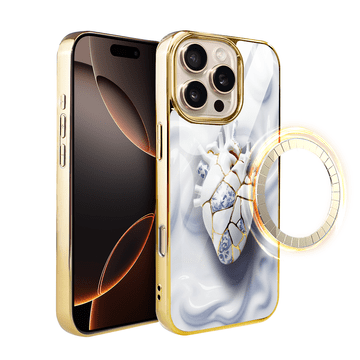 shumee iPhone 16 Pro ibizu Elite Glass Case z MagSafe, Kintsugi Art, Porcelain Heart, Gold