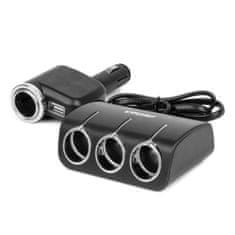 AMIO Razdelilnik vtičnice za vžigalnik s polnilnikom in žarnico 12V 24V 120W 80cm amio-04360