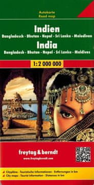 Freytag & Berndt Indija, Bangladeš, Butan, Nepal, Šrilanka, Maldivi. Cestni zemljevid. Freytag & Berndt