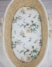 MY SWEET BABY Bombažna rjuha za košaro Moses, voziček Boho gondola, 75x35 cm - Clematis na bež barvi
