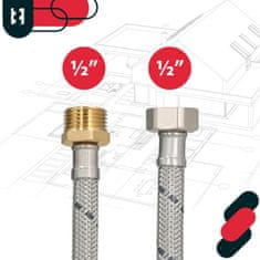 shumee Fleksibilen konektor 1/2” ženski-moški pleteni jekleni konektor 20 CM komplet 2 kosov