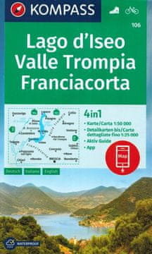 shumee Lago d'Iseo, Valle Trompia, Franciacorta. Vodotesen turistični zemljevid 106. Kompass