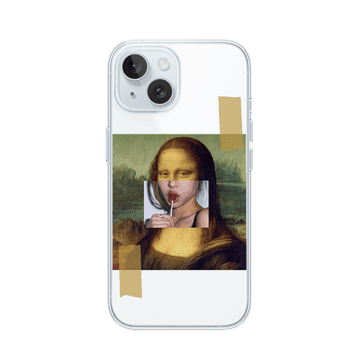 shumee Ovitek za iPhone 15 Plus, prozoren, fleksibilen silikonski ovitek, Mona Lisa z liziko