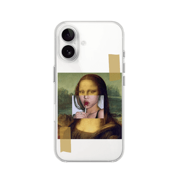 shumee Ovitek za iPhone 16 Plus, prozoren, fleksibilen silikonski ovitek, Mona Lisa z liziko