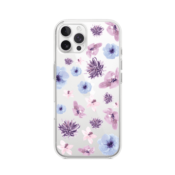 shumee Ovitek za iPhone 12 Pro Max, prozoren, fleksibilen silikonski, moder, vijolične rože
