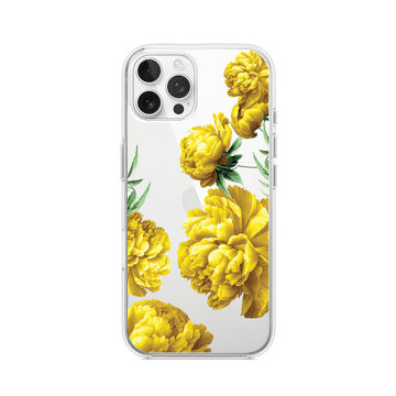 shumee Ovitek za iPhone 12 Pro, prozoren, prožen silikonski ovitek, rumeni peonies