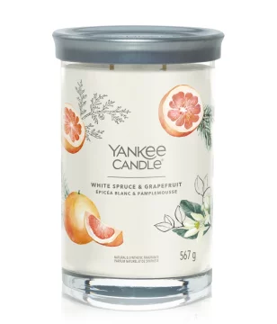 Yankee Candle Bela smreka in grenivka - Yankee Candle Signature - Sveča v kozarcu z dvema stenjema