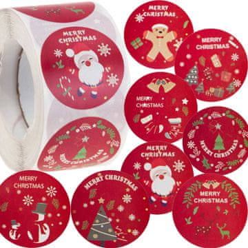 TOP GIFT TG76363 Božične nalepke za darilne pakete Božični okrasni zvitek 500 kosov okrogli