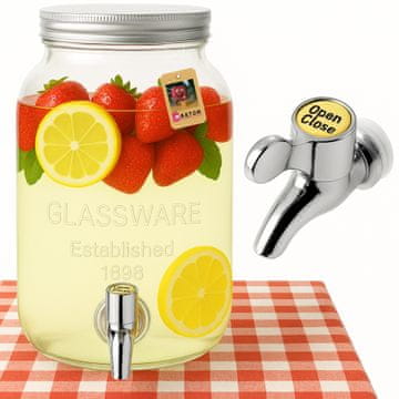 TOP GIFT DUC1029 kozarec s pipo 4L steklen kozarec za limonado, pijače, vodo, velika posoda