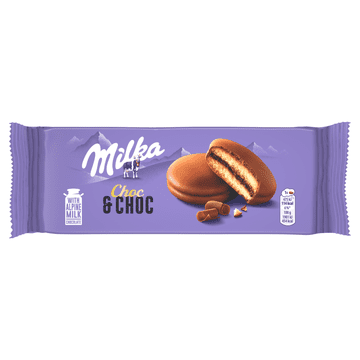 Mondelez Milka piškoti Choc & Choc s kakavovim nadevom in prelivom iz mlečne čokolade 150 g