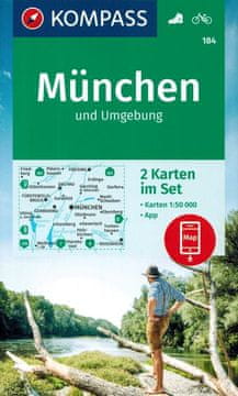 shumee München in okolica. Komplet dveh turističnih zemljevidov 184. Izdaja 2023. Kompass