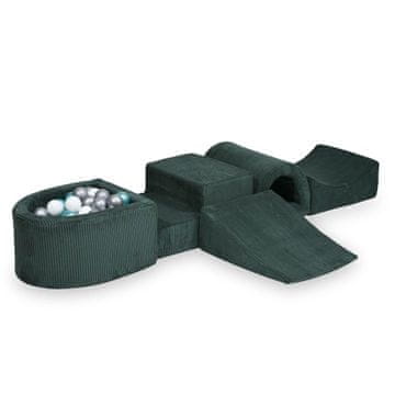 shumee Penasto igralo z mostom Corduroy Green 100 žogic: bela, srebrna, kovinsko turkizna