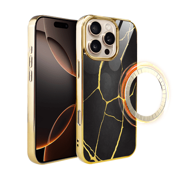 shumee iPhone 16 Pro Max ibizu Elite Glass Case z MagSafe, Kintsugi, črni porcelan, zlata