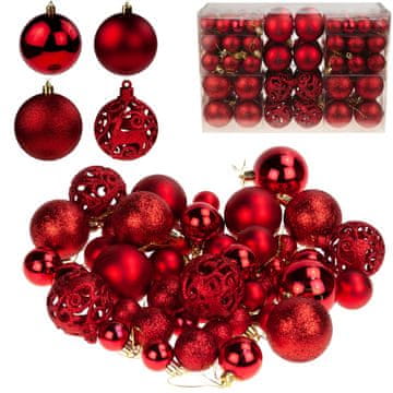 TOP GIFT TG66272-5 komplet rdečih božičnih kroglic XXL 100 kosov z vzorci kroglic 6/4/3 cm