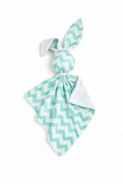 Bobono Plišasta igrača DOUDOU Zajček, dvostranska bombažna in minky - Chevron mint - bela