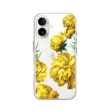 shumee Ovitek za iPhone 16 Plus, prozoren, fleksibilen silikonski ovitek, rumeni peonies
