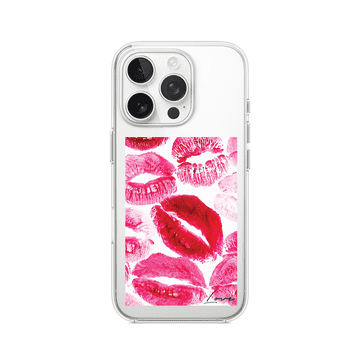 shumee Ovitek za iPhone 16 Pro, prozoren, silikonski Flexi, poljubi z napisom "love"