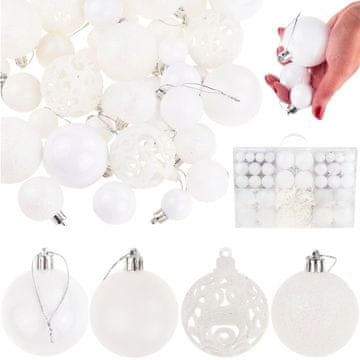 TOP GIFT TG66272-1 komplet belih božičnih kroglic XXL 100 kosov z vzorci kroglic 6/4/3 cm