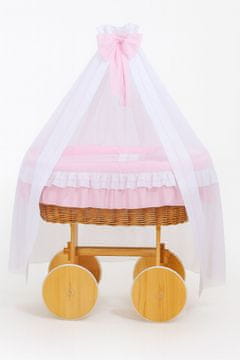 MY SWEET BABY Razkošna pletena košara Bellamy iz Mojzesa s streho - naravna + roza posteljnina