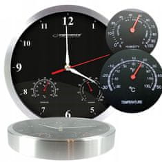 TOP GIFT Črna stenska ura EHC008K, merilnik vlažnosti, termometer, 3v1 esperanza EHC008K