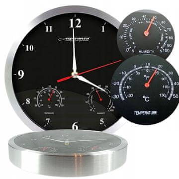 TOP GIFT Črna stenska ura EHC008K, merilnik vlažnosti, termometer, 3v1 esperanza EHC008K