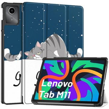 shumee Ovitek za tablični računalnik Lenovo Tab K11 / K11E 11” M11 10.95" TB330FU / TB330XU / TB331FC, ovitek za knjigo Alogy, Sleeping Cat + steklo + pisalo