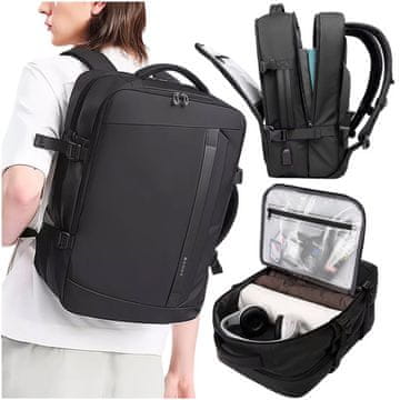 Bange Bange vodoodporna torba za prenosnik, potovalna, 47x31x20 cm, za delo, šolo, letalo, moška, ženska, z USB vhodom, črne barve