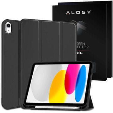 shumee Alogy Book Cover peresnica z držalom za pisalo za Apple iPad Air 4 2020 / Air 5 2022 10,9" črna + steklo