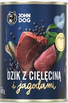 John Dog John Dog Puppies | Berry | 400g pločevinka - divji prašič in teletina z zelenjavo 400g