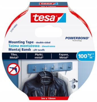 Tesa Tesa dvostranski lepilni montažni trak za ogledala na kovinske ploščice 5 m x 19 mm