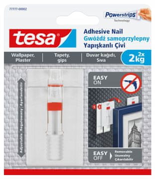Tesa Tesa samolepilni žeblji, nastavljiv obešalnik do 2 kg za tapete in omet, 2 kosa.