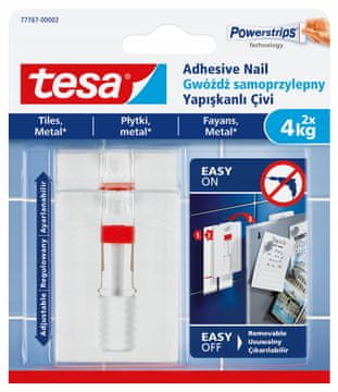 Tesa Tesa samolepilni stenski kaveljčki do 4 kg za ploščice, kovinski, beli, 2 kosa