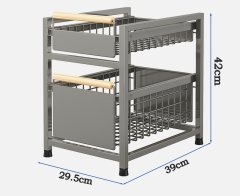 Kuhinjski organizator z 2 izvlečnima jeklenima košarama XL 29,5 x 39 x 42 cm
