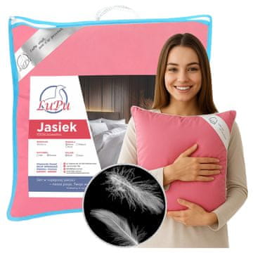 LUPU Vzglavnik Jasiek 40x40 iz račjega perja, antialergijska roza prevleka LuPu