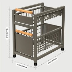 Kuhinjski organizator z 2 izvlečnima jeklenima košarama 24,5 x 39 x 42 cm